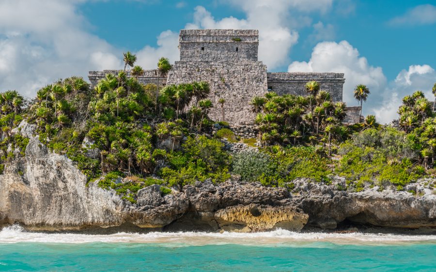 Side view of Tulum Archaeological Zone in Mexico